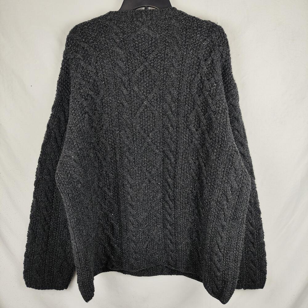 J Crew Sweater Mens XL Gray 100% Wool Hand Knit Chunky Cable Knit Pullover - Picture 10 of 11